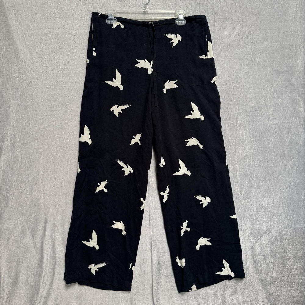 Philosophy Republic Clothing Pants Womens Medium Black Bird Print Wide Leg Crepe